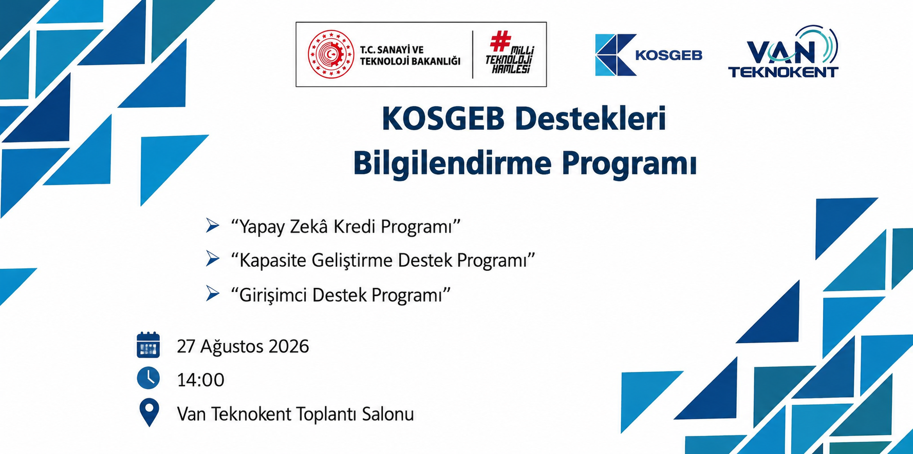 Van Teknokent’te KOSGEB Destekleri Bilgilendirme Programı Düzenlenecek